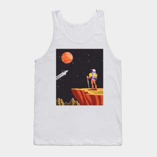 Retro Astronaut from Rear View on Planet Tank Top